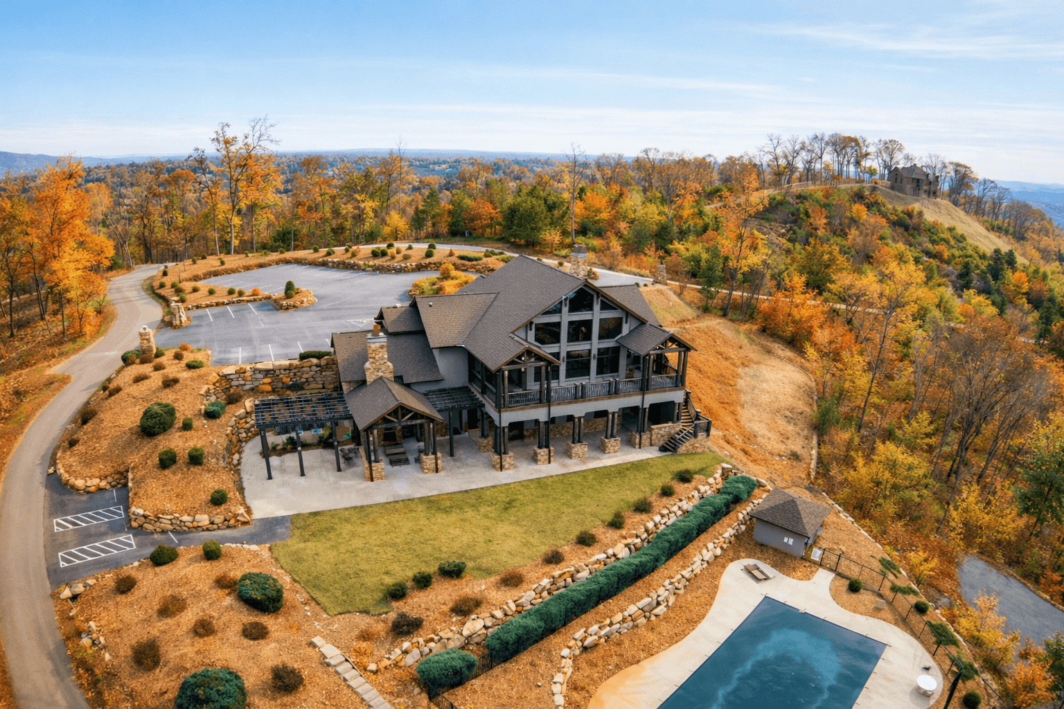 Community clubhouse and pool at Vista at Bill’s Mountain, Lake Lure NC